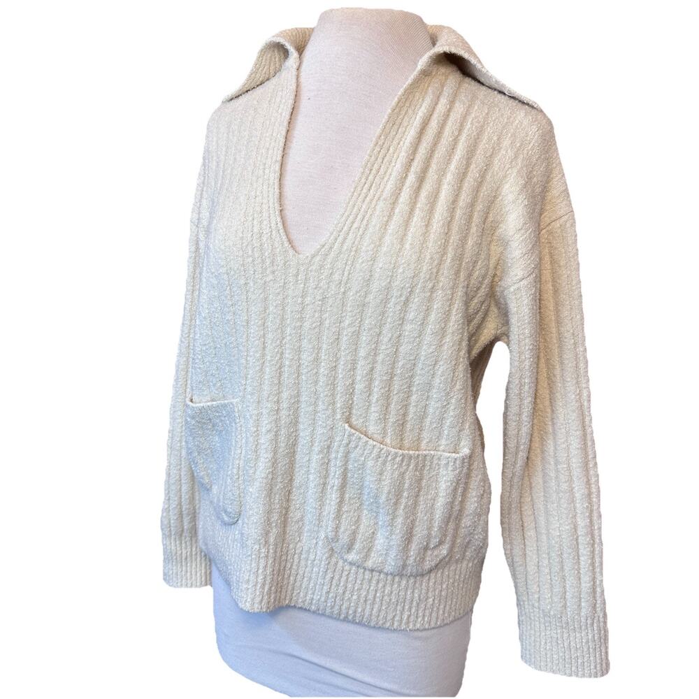 J.Crew Boucle Beach Sweater Womens S Cream Ribbed V Neck Coastal Preppy - Picture 10 of 11